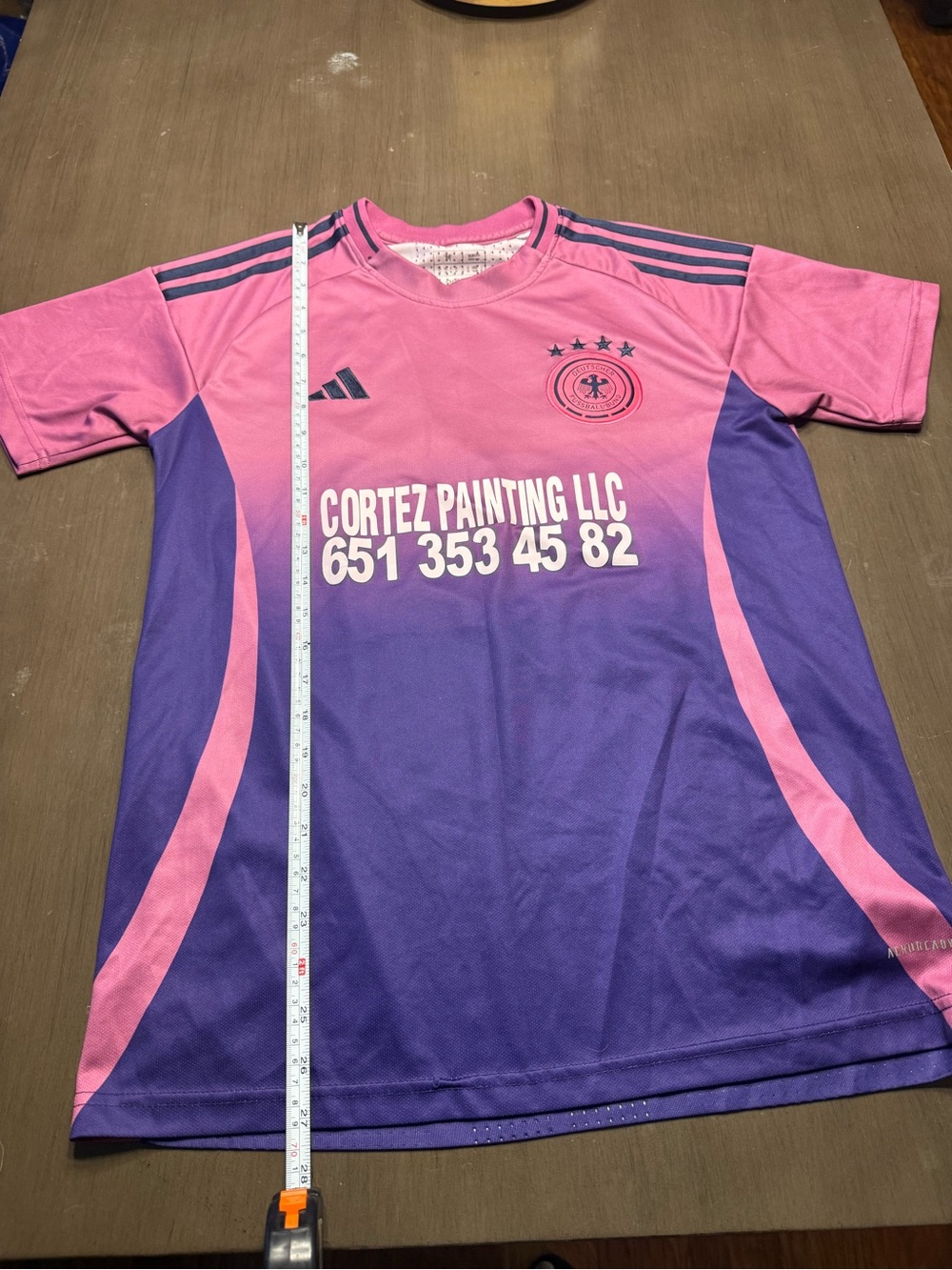 adidas Pink and Purple Soccer Jersey with Sponsor Print
